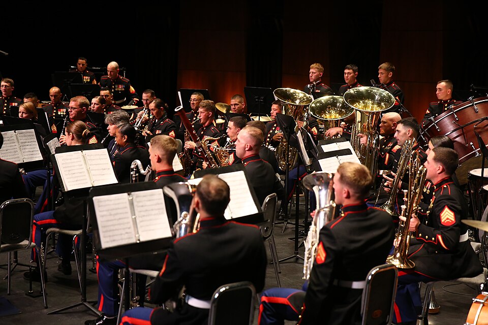 Marine musicians performing on stage at the California Center for the Arts, Escondido.